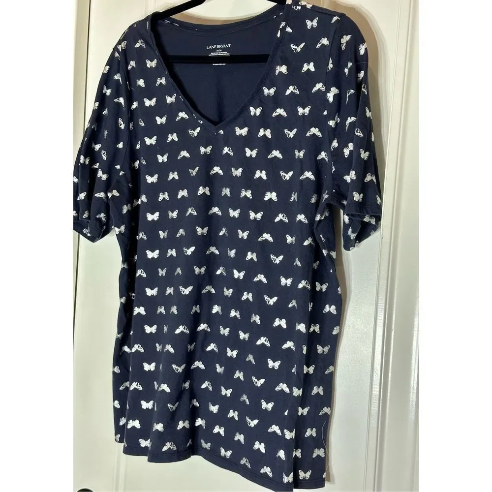 Lane Bryant sz 14-16 blue with silver butterflies knit t-shirt - Picture 1 of 6